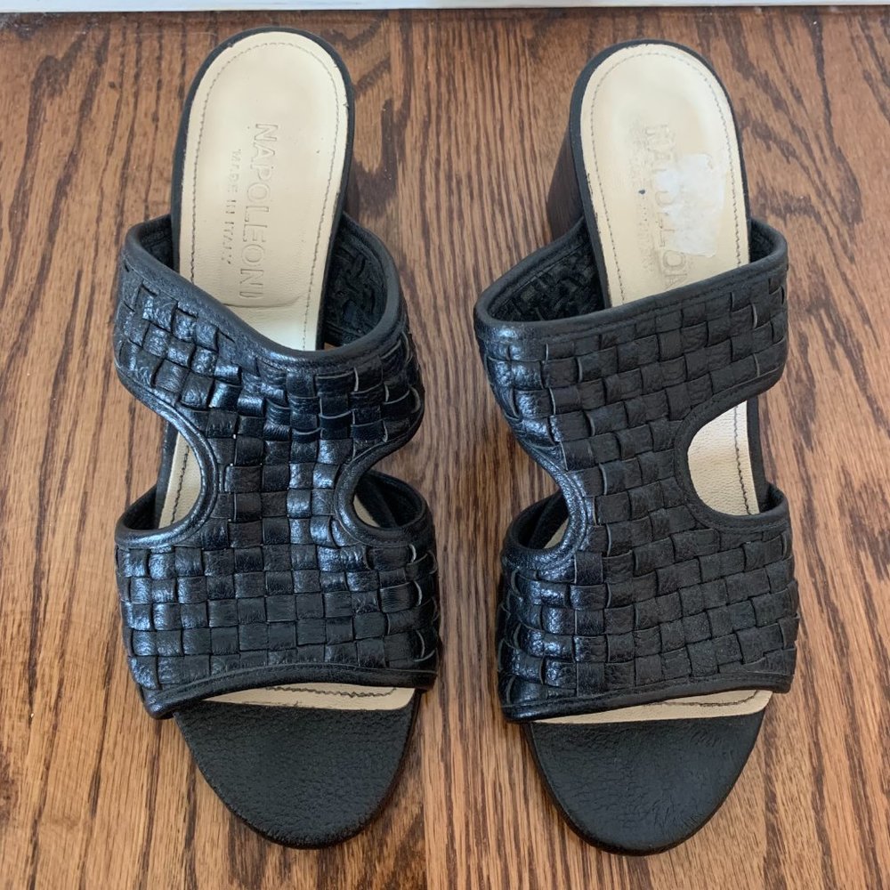 Napoleoni Italian Black Woven Leather Sandals, Sz 39 - Picture 2 of 9